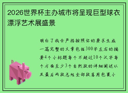 2026世界杯主办城市将呈现巨型球衣漂浮艺术展盛景 2026世界杯主办城市将呈现巨型球衣漂浮艺术展盛景